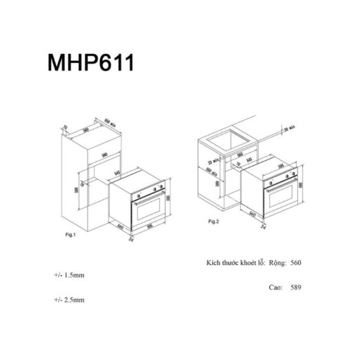 kích thước của Lò nướng Munchen MHP611